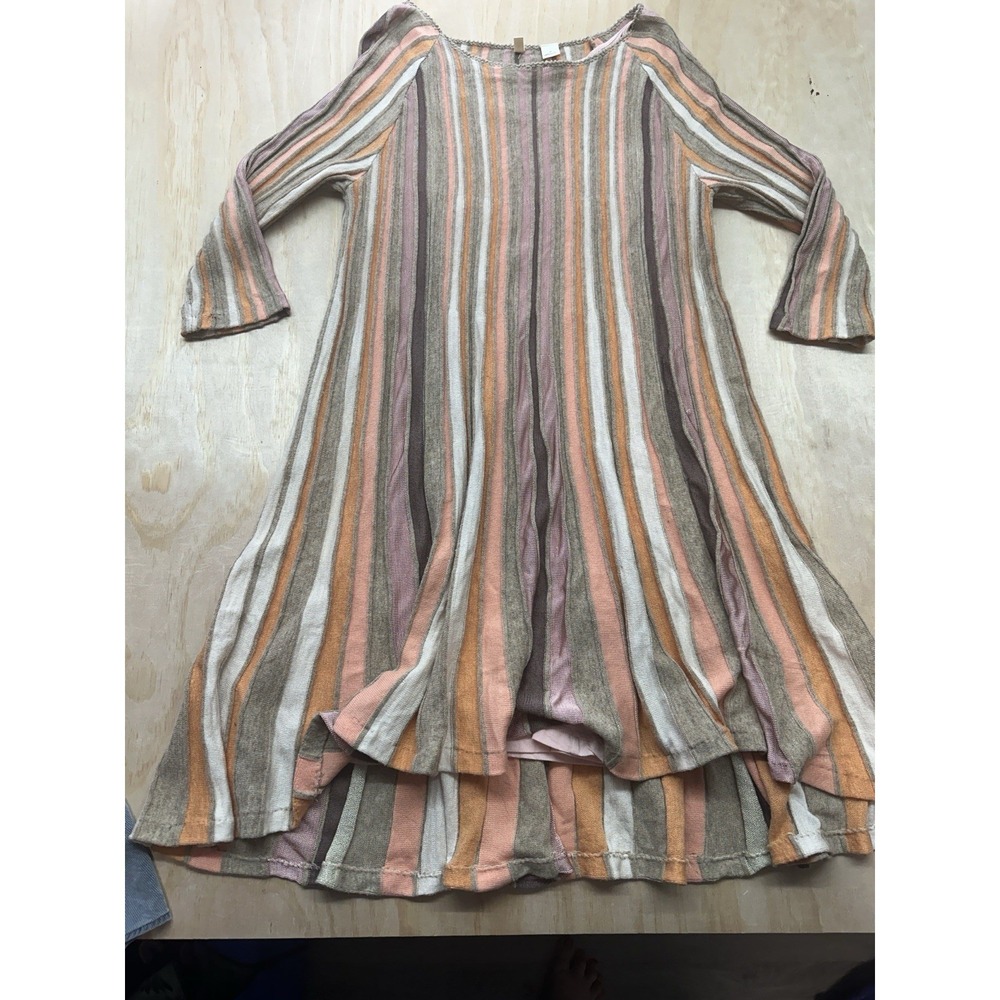 Moth Women Sweater Dress Sz L Petite Multi Fall Colors Stripe Pattern Midi Dress